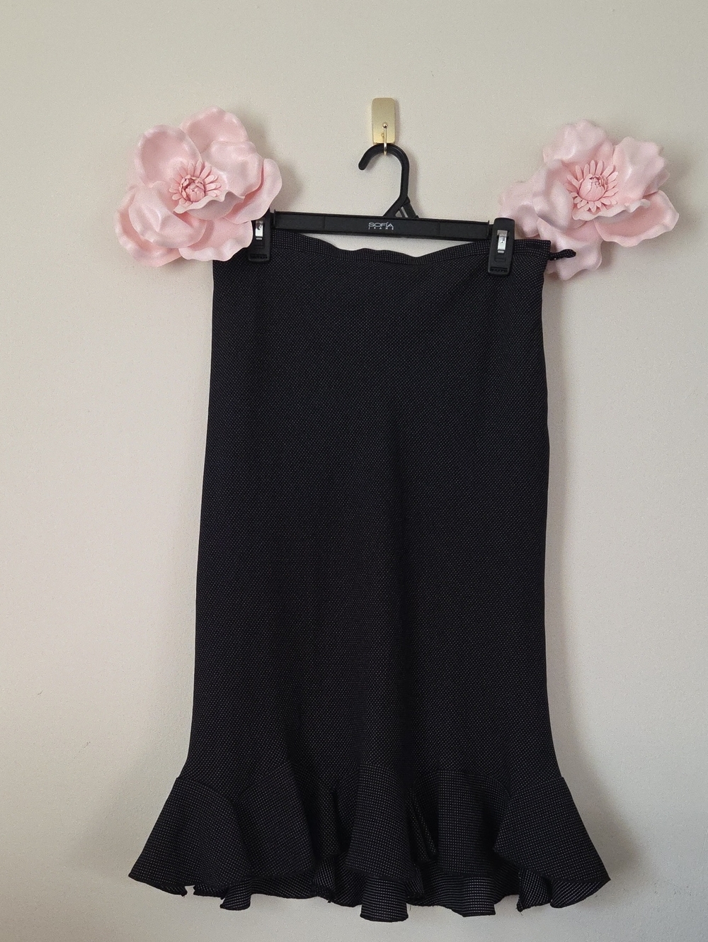 Women's Black Midi Skirt with Ruffle Hem